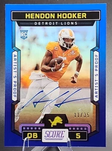 Hendon Hooker/35 2023 Panini Score Rookie RC Automático Azul Prueba de Artista Leones SSP - Imagen 1 de 2