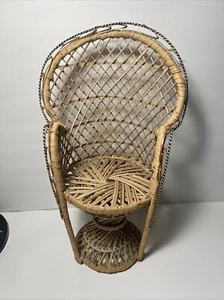 Mini Peacock Wicker Chair Plant Stand Boho Decor Doll Chair 16" Tall VGUC - Picture 1 of 12