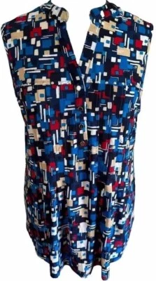 COCOMO 1X Azul Rojo Beige Tachonado Sin Mangas Mujer’s Pintuck Blusa Camisa Foto 1 de 4