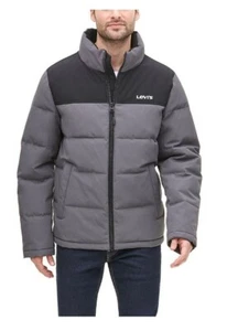 Men's Levi's® Arctic Cloth Stand Collar Logo Puffer Jacket - Charcoal Black NWT - Picture 1 of 1