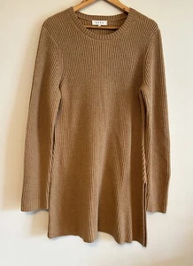 AERE Organic Cotton Blend Knit Dress Long Sleeve Brown Wide Sleeve Mini Size 16 - Picture 1 of 15