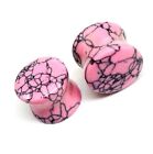 Pink Turquoise Ear Plugs, Double Flare, Beautiful Handmade PAIR  Size 3mm to 50