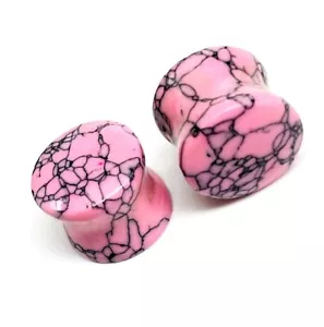 Pink Turquoise Ear Plugs, Double Flare, Beautiful Handmade PAIR Size 3mm to 50 - Picture 1 of 6