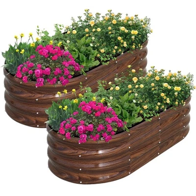 Galvanized Raised Garden Bed Outdoor, 2 Pcs 4x2x1ft Oval Metal Planter Box fo... - Image 1 of 4