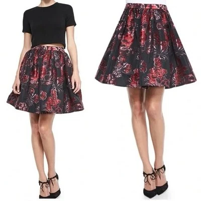 Alice + Olivia Floral Black Red A-Line Mini Skirt S (6) - Image 1 of 4