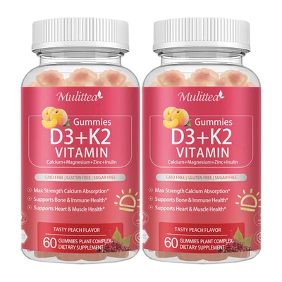 2PACK Vitamin D3 10000 IU + K2 (MK-7) 200mcg PLUS Calcium Magnesium Zinc Gummies - Image 1 of 4