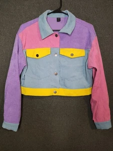 SHEIN Colorblock Corduroy Jacket Women’s S Cropped Pastel Y2K Harajuku Retro - Picture 1 of 4