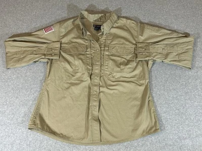 5.11 Tactical Shirt Mens Medium Khaki Tan Ripstop Mesh Lined Vented Button Patch - Image 1 of 4