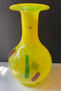VTG Blenko Glass Electric Opalescent Yellow w/ Confetti LARGE SIGNED Vase 15" - Picture 1 of 22