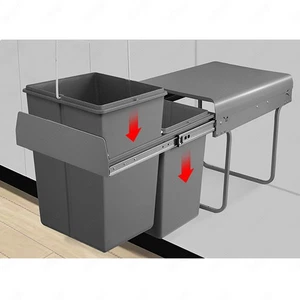 40L Einbau Abfallsammler Küche Grau 40er Schrank Mülleimer Vollauszug 2x20 L - Bild 1 von 12