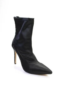 Badgley Mischka Womens Rhinestone Satin Stiletto Ankle Sock Boots Black Size 9 - Picture 1 of 5