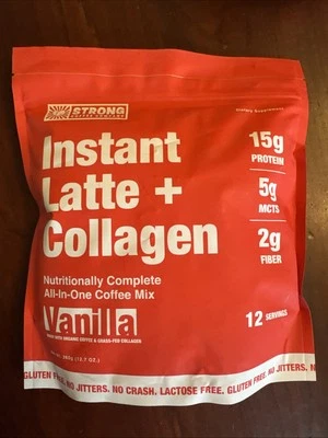 strong coffee company Instant Latte + Collagen Vanilla 12 Servings Exp 2/2028