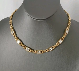 Collana Swarovski Vintage Cristallo Trasparente Tono Oro Catena - Foto 1 di 9