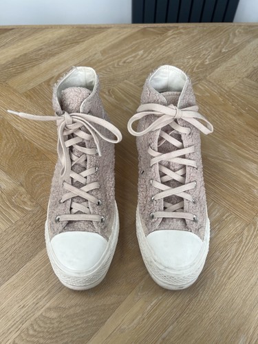 Scarpe da ginnastica Converse All Star Hi Platform Sherpa Borg Farro bianche UK 7 EU 40