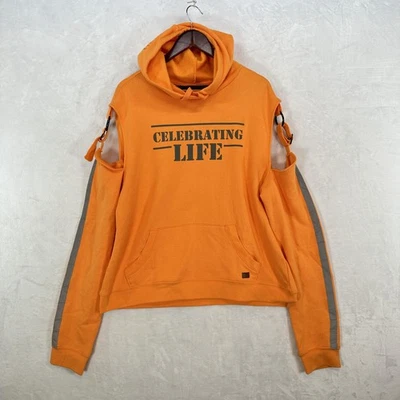 Peace Love World Sudadera con Capucha Mujer Mediana Naranja Celebrando la Vida Mangas Recortadas Foto 1 de 4