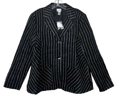 Chico's Linen Blend Blazer Jacket Women's 3 / XL Black White Striped Crinkle - Image 1 of 4