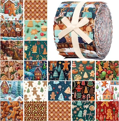 40 Pcs Christmas Gingerbread Man Quilting Fabric Roll 2.56 Inch Multicolor  - Image 1 of 4