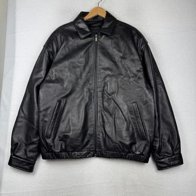Chaqueta Brandini Le Collezioni Para Hombre XL Negra Cuero de Cordero Suave Cremallera Completa Cuello Foto 1 de 4