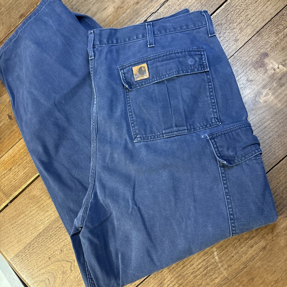 Vintage Carhartt Canvas Carpenter Pants Mens Size 42x32 Blue Workwear B114 MDT - Image 1 of 4
