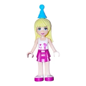 LEGO Friends Minifigure STEPHANIE frnd136 White Top w/ Stars Party Hat # 41111 - Picture 1 of 2