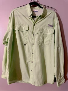 Columbia PFG Shirt Mens Medium Light Green Button Down Fishing Vented Back - Imagen 1 de 10