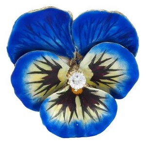 Art Nouveau Diamond Blue Enamel 14K Yellow Gold Antique Pansy Pendant Brooch - Picture 1 of 7