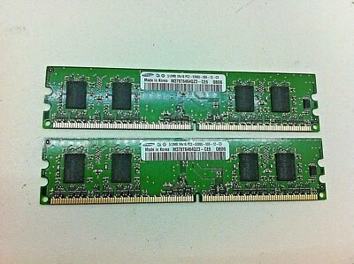 Lot 2 Samsung 512MB DDR2-667 M378T6464QZ3-CE6 UDIMM PC2-5300 NON-ECC RAM 1GB 85 - Image 1 of 2