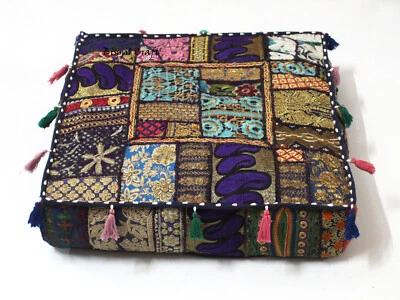 Indian Handmade Square Floor Decorative Cushion Cover Cotton Patchwork - Image 1 of 4
