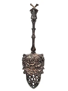 VINTAGE DUTCH SILVER METAL CAKE / PASTRY SERVER - TAVERN SCENE & WINDMILL - Picture 1 of 6