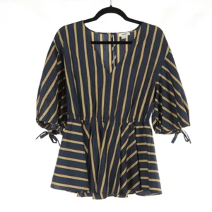 JASON WU gestreiftes Ballonärmel-Top mit V-Ausschnitt Schößchen marineblau bunt = Original 450,00 $ - Bild 1 von 2