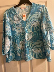 NWT Jude Connally Daniella Enchanted Sea Aqua Bell Sleeve Top XL $158 - Picture 1 of 4