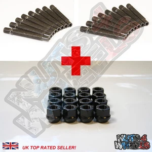 16 Wheel Stud Conversion kit Black Open Nuts 75mm (+10) fit VW Vento Golf MK2 - Picture 1 of 2