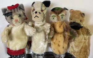 4 STEIFF HAND PUPPETS Wittie OWL Tabby CAT Bully BULLDOG Sarras BOXER Vintage - Picture 1 of 18