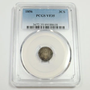 1856 P PCGS VF35 - 3 Cent Three Cent Silver Trime - 3c US Coin #49784A - Picture 1 of 4