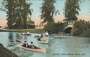 Detroit MI-Michigan, Kanalszene, Belle Isle, Kanufahren, Vintage Postkarte - Bild 1 von 2