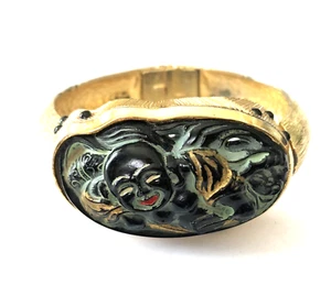 Vintage SELRO unmarkiert HAPPY FACE asiatischer Mann geformtes Glas Armreif Armband - Bild 1 von 2