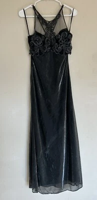 Maxi Vestido Largo Sin Mangas Vintage Años 90 Negro Plateado Metálico Formal Noche Fiesta S Foto 1 de 4