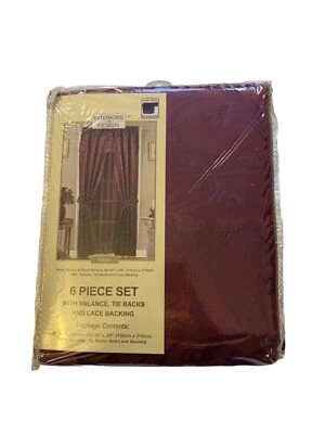 INTERIORS BY DESIGN CURTAIN SET Burgundy 6 PIECE 60 X 84 Valance Tie backs Lace - Image 1 of 4