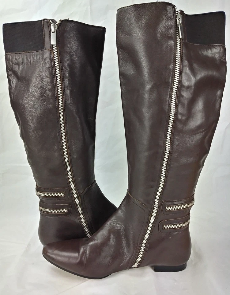 BCBGirls Mujer Botas Altas EE. UU. 8.5 Cuero Marrón Cremallera Cremalleras Montar 2094 Foto 1 de 1