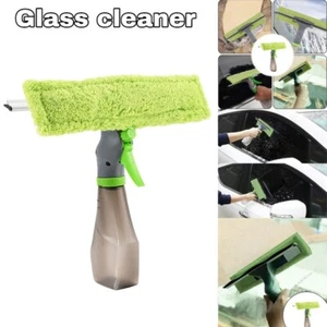 2-in-1 Spray Glass Brush Window Wiper Squeegee Microfibre Cloth Pad Kit w/Bottle - Picture 1 of 8