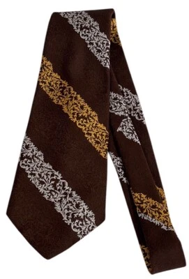 Vintage DON LOPER 60s/70s Wide Necktie~Tie~MCM~Madmen~Brown/Gold/Gray - Image 1 of 4