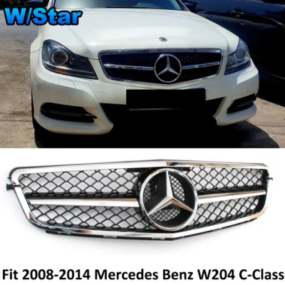 Front Chrome Grille w/Star For 2008-2014 Mercedes Benz W204 C-CLASS C250 C350 - Image 1 of 4