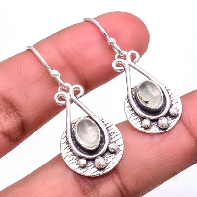 Серьги из стерлингового серебра 925 пробы с натуральным пренитом 1,56 дюйма E_9358_230_23 подарок на День святого Валентина - Изображение 1 из 3