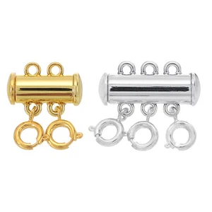 2Pcs Layering Necklace Clasps 2 & 3 Strands Slide Tube Lock Clasp Silver & Gold - Picture 1 of 6