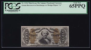 US 50c Fractional Currency Letter 'a' w/o Surcharge FR 1334 PCGS 65PPQ GEMCU (1) - Picture 1 of 2
