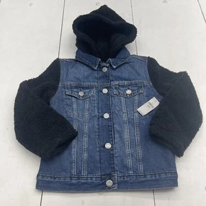 Gap Kids Denim Black Sherpa Hooded Jacket Youth Size Small New - Picture 1 of 7