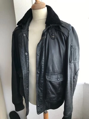 BLACK LEATHER FLYING  JACKET MANS XL,SPARES OR REPAIR,HE BY MANGO,BOMBER, - Image 1 of 4