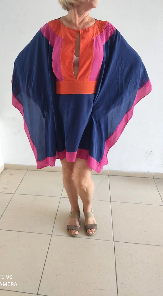 Israel GOTTEX Women Silk Oversized Violet Pink Shirt Kimono Tunic Belted Sz.M - Image 1 of 3