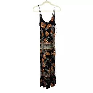 NWT Spaghetti Strap Black Floral Open Back Lace Maxi Dress Size Small - Picture 1 of 9