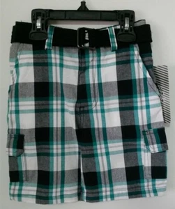 Mick Mack Green Plaid Cargo Shorts Pants  W/ Canvas Belt Boys SZ 5 NEW NWT 1042 - Picture 1 of 8